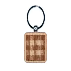 Buffalo Plaid Pattern Block Engraved Wood Square Keychain Tag Charm