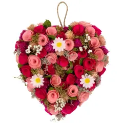 Northlight Mixed Floral and Berries Artificial Valentine's Day Heart Wreath - 10.25" Red
