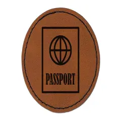 Passport Travel Round Iron-On Engraved Faux Leather Patch Applique - 2.5" Brown