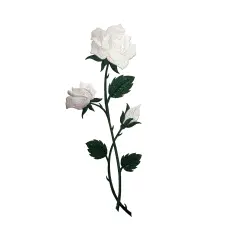 10" White Rose, Flowers, Embroidered, Iron on Patch