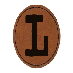 Letter L Uppercase Cute Typewriter Font Round Iron-On Engraved Faux Leather Patch Applique - 2.5" Brown