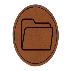 Open Empty Folder Icon Round Iron-On Engraved Faux Leather Patch Applique - 2.5" Brown