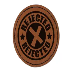 Rejected X Mark Round Iron-On Engraved Faux Leather Patch Applique - 2.5" Brown