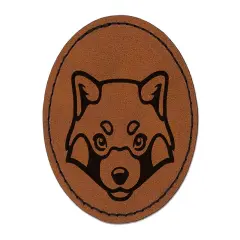 Red Panda Face Round Iron-On Engraved Faux Leather Patch Applique - 2.5" Brown