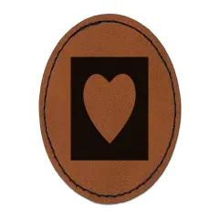Heart In Box Round Iron-On Engraved Faux Leather Patch Applique - 2.5" Brown