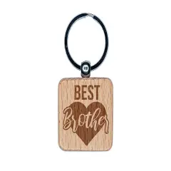 Best Brother in Heart Engraved Wood Square Keychain Tag Charm