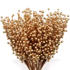 Set of 12 Gold Holly Berry Stems for Christmas Decorations - 17-Inch Picks with 35 Lifelike Berries for Wreaths, Garlands, and Crafts | 2024 Christmas Collection, Floral Home by Artificial Flowers