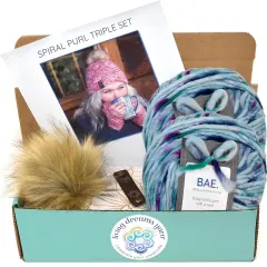 DIY Winter Accessories Triple Set Knit Kit. Includes Bulky Superfine Merino Wool Yarn, Printed Pattern, Pom-Pom, Rim Tag. Soft, Cozy, Great for Gifts Lovebirds