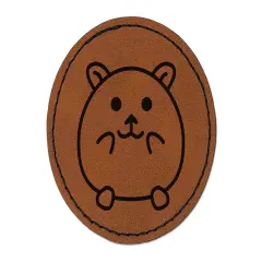 Happy Hamster Round Iron-On Engraved Faux Leather Patch Applique - 2.5" Brown