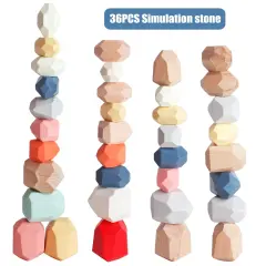 36 Pieces Wooden Sorting Stacking Rocks Stones,Sensory Toddler Toys Learning Montessori Toys, Building Blocks Game for Kids 1 2 3 4 5 6 Years Boy and Girl Birthday Gifts for Kids