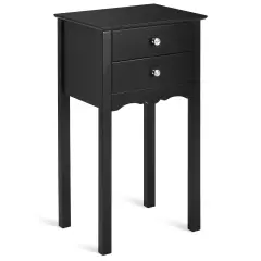 Side Table End Accent Table with 2 Drawers Black