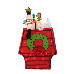 Northlight Lighted Snoopy on Dog House Outdoor Christmas Decoration - 18" - Clear Lights Red