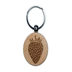 Strawberry Fruit Drawing Engraved Wood Round Keychain Tag Charm