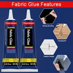 Fabric Glue, Permanent Clear Washable Clothing Glue for All Fabrics, Cotton, Flannel, Denim, Leather, Polyester, Doll Repair, 24 Hours Dry and Waterproof (Fabric Glue)