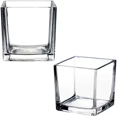 2 Pieces Square Glass Vase Clear Flower Decorative Centerpiece for Home or Wedding, Candle Holder, 5 x 5,
