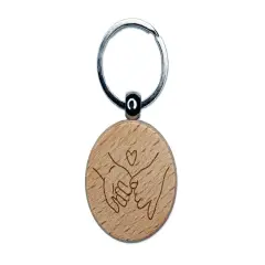 Pinky Promise Love Engraved Wood Round Keychain Tag Charm
