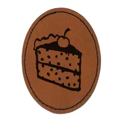 Slice of Cake Round Iron-On Engraved Faux Leather Patch Applique - 2.5" Brown