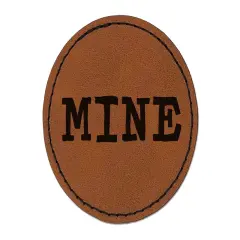 Mine Quirky Text Round Iron-On Engraved Faux Leather Patch Applique - 2.5" Brown