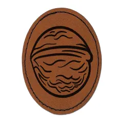 Walnut Drawing Round Iron-On Engraved Faux Leather Patch Applique - 2.5" Brown