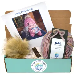 DIY Winter Hat Knit Kit. Includes Bulky Superfine Merino Wool Yarn, Printed Pattern, Pom-Pom, Rim Tag. Soft, Cozy, Great for Gifts First Date