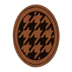 Houndstooth Pattern Round Iron-On Engraved Faux Leather Patch Applique - 2.5" Brown