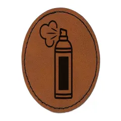 Aerosol Can Spray Paint Hair Spray Round Iron-On Engraved Faux Leather Patch Applique - 2.5" Brown