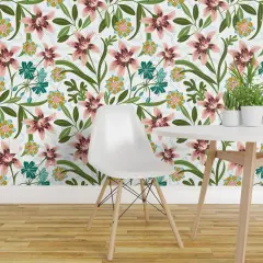 Peel & Stick Wallpaper 2FT Wide Boho Tropical Multicolor Flowers Modern Botanical Lily Lilies Summer Tiger Pink Custom Removable Wallpaper by Spoonflower