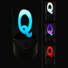 Letter Q Uppercase Cute Typewriter Font 3D Illusion LED Night Light Sign Nightstand Desk Lamp