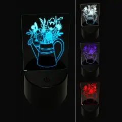 Watering Can Bouquet of Flowers 3D Illusion LED Night Light Sign Nightstand Desk Lamp