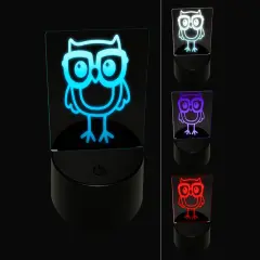 Owl Smart with Glasses 3D Illusion LED Night Light Sign Nightstand Desk Lamp
