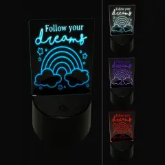 Follow Your Dreams Cute Rainbow Motivational 3D Illusion LED Night Light Sign Nightstand Desk Lamp