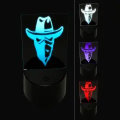 Masked Cowboy Bandit Highwayman with Hat and Bandana 3D Illusion LED Night Light Sign Nightstand Desk Lamp