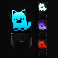 Round Cat Skeptical 3D Illusion LED Night Light Sign Nightstand Desk Lamp