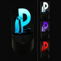 Animal Alphabet Letter P for Penguin 3D Illusion LED Night Light Sign Nightstand Desk Lamp
