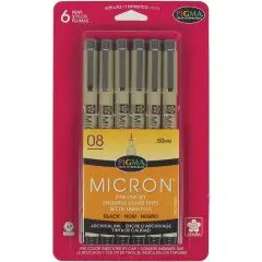 Sakura Pigma Micron Pens 08 .5mm 6/Pkg-Black