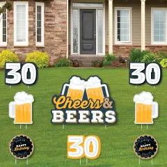 Big Dot of Happiness Cheers and Beers to 30 Years - Yard Sign and Outdoor Lawn Decorations - 30th Birthday Party Yard Signs - Set of 8
