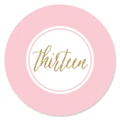 Big Dot of Happiness Chic 13th Birthday - Pink and Gold - Birthday Party Circle Sticker Labels - 24 Count