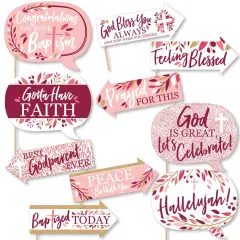 Big Dot of Happiness Funny Baptism Pink Elegant Cross - Girl Religious Party Photo Booth Props Kit - 10 Piece