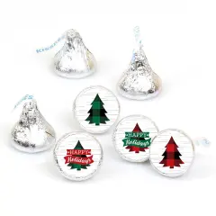 Big Dot of Happiness Holiday Plaid Trees - Buffalo Plaid Christmas Party Round Candy Sticker Favors - Labels Fits Chocolate Candy (1 sheet of 108)