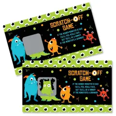 Big Dot of Happiness Monster Bash - Little Monster Birthday Party or Baby Shower Game Scratch Off Cards - 22 Count