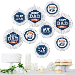 Big Dot of Happiness Happy Father's Day - Hanging We Love Dad Party Tissue Decoration Kit - Paper Fans - Set of 9