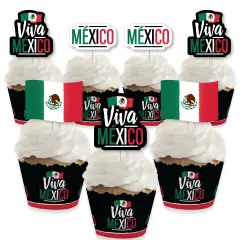Big Dot of Happiness Viva Mexico - Cupcake Decoration - Mexican Independence Day Party Cupcake Wrappers and Treat Picks Kit - Set of 24
