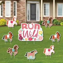 Big Dot of Happiness Run Wild Horses - Yard Sign and Outdoor Lawn Decorations - Pony Birthday Party Yard Signs - Set of 8