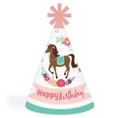 Big Dot of Happiness Run Wild Horses - Cone Happy Birthday Party Hats for Kids and Adults - Set of 8 (Standard Size)