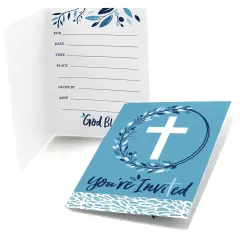 Big Dot of Happiness Blue Elegant Cross - Fill In Boy Religious Party Invitations (8 count)