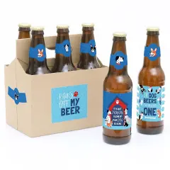 Big Dot of Happiness Pawty Like a Puppy - Dog Baby Shower or Birthday Party Decorations for Women and Men - 6 Beer Bottle Label Stickers and 1 Carrier
