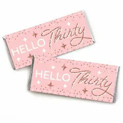 Big Dot of Happiness 30th Pink Rose Gold Birthday - Candy Bar Wrapper Happy Birthday Party Favors - Set of 24