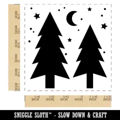Evergreen Trees Night Sky Self-Inking Rubber Stamp Ink Stamper Blue