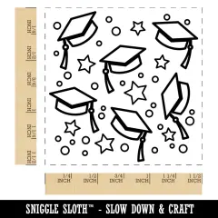 Graduation Caps Repeating Pattern Self-Inking Rubber Stamp Ink Stamper Blue