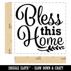 Bless this Home House with Branch Self-Inking Rubber Stamp Ink Stamper Blue